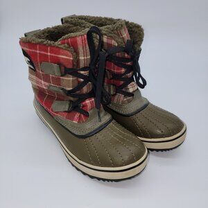 Plaid Red and Olive Women's Boots